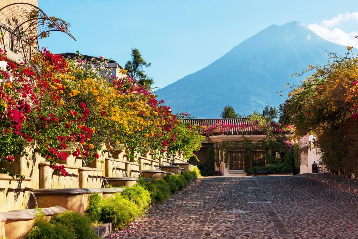 Colonial architecture in ancient Antigua Guatemala city, Central America, Guatemala