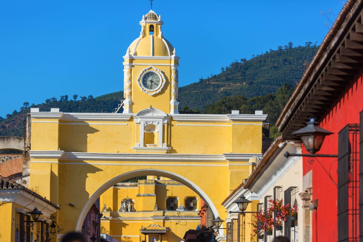 Colonial architecture in ancient Antigua Guatemala city, Central America, Guatemala