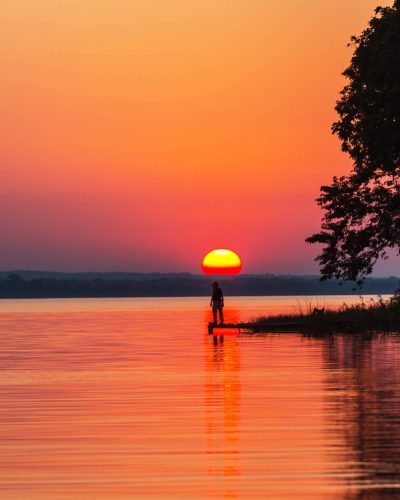 Sunset scene at the lake Peten Itza, Guatemala. Central America.