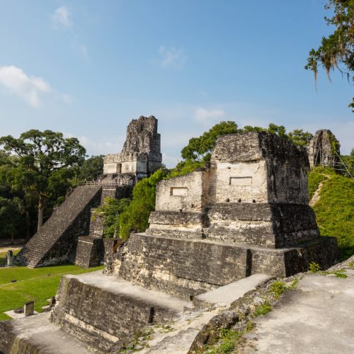 Famous ancient Mayan temples in Tikal National Park, Guatemala, Central America