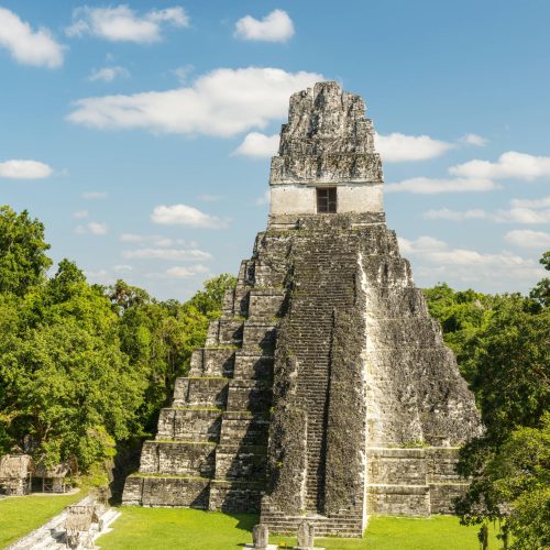 Temple 1, also known as the Jaguar Temple, in Tikal National Park, Guatemala in Central America